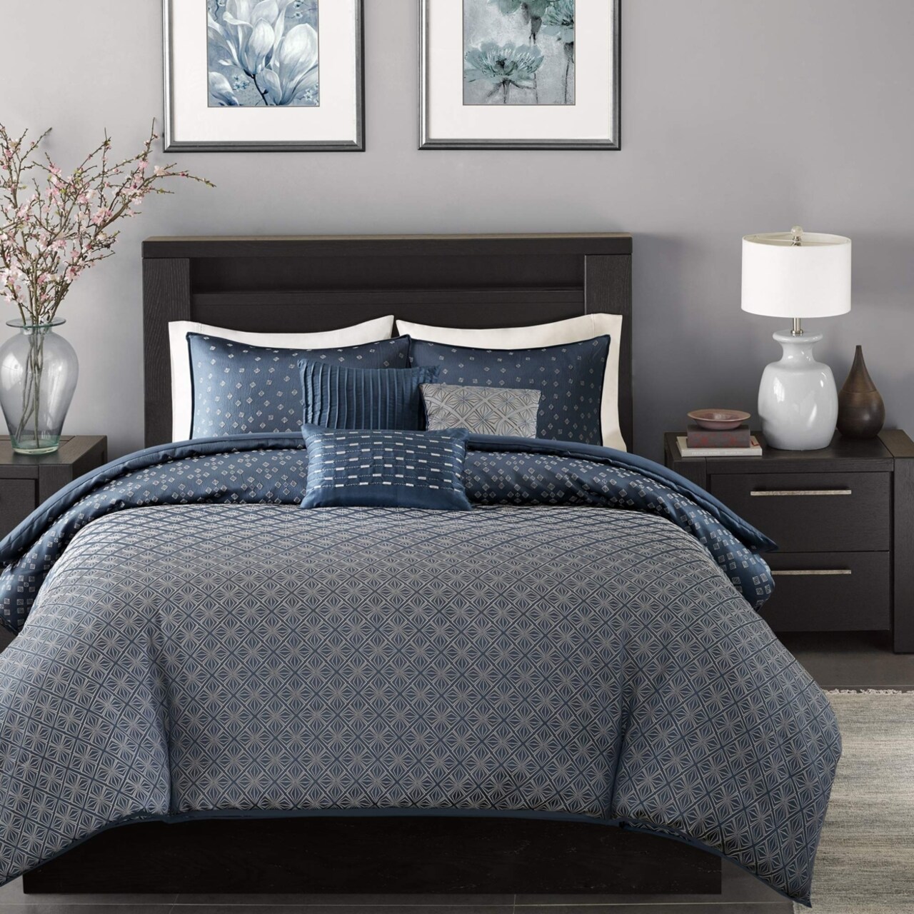 Madison Park Biloxi 6 Piece Duvet Cover Set Navy King/Cal King